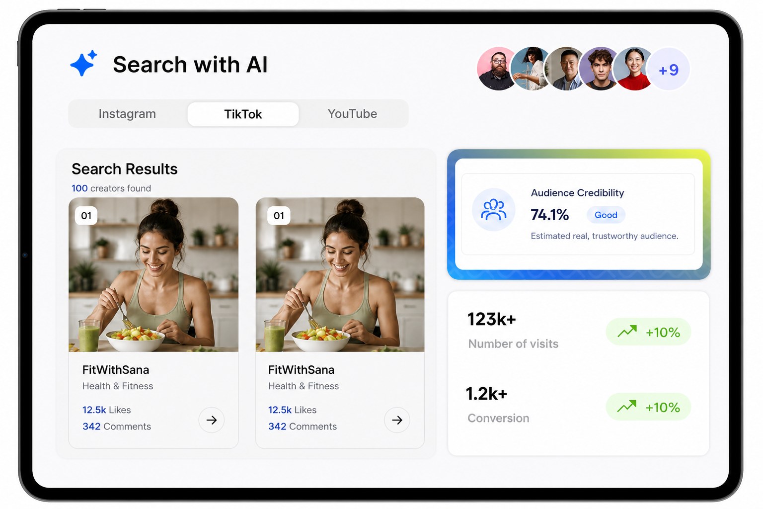 Two creator profile cards compared on audience quality data rather than follower count