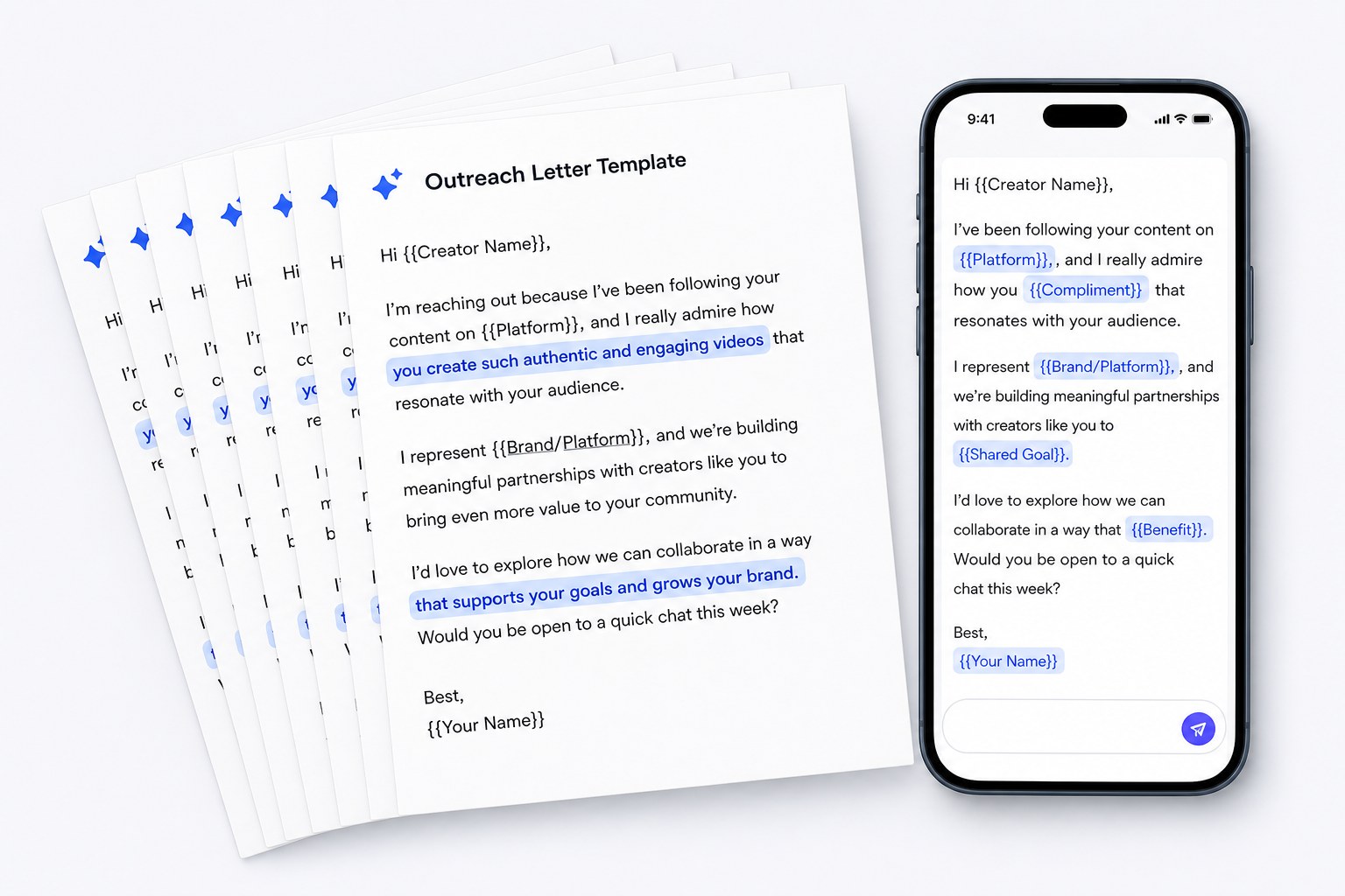 Outreach templates with personalised fields and a follow-up calendar for hiring influencers at scale